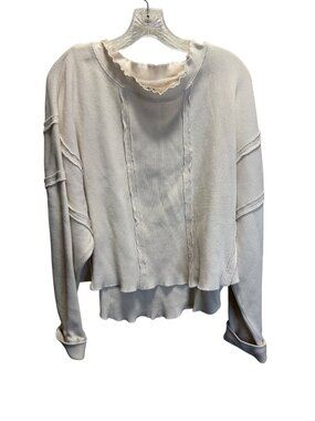 We The Free Womens Waffle Knit Long Sleeve Top Large Cream Cotton Blend Casual D